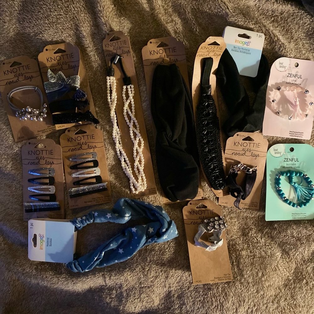 Headbands, bracelets, hair ties, hair clips and pins.  H72